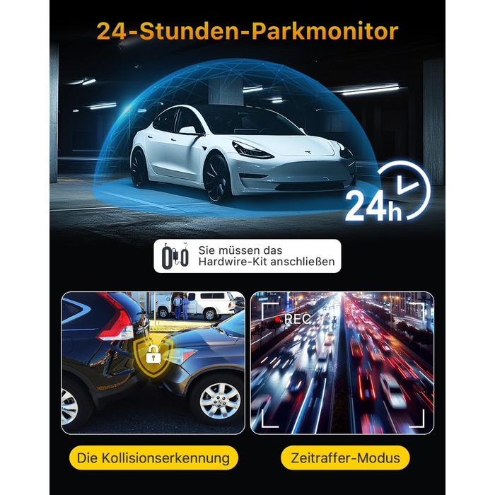 Відеореєстратор GKU 4K+2.5K з Wi-Fi 5GHz, GPS, Нічне Бачення STARVIS, IPS-дисплеєм 1.5', 24h парковка, 360° обертання, 64GB SD-карта, чорний