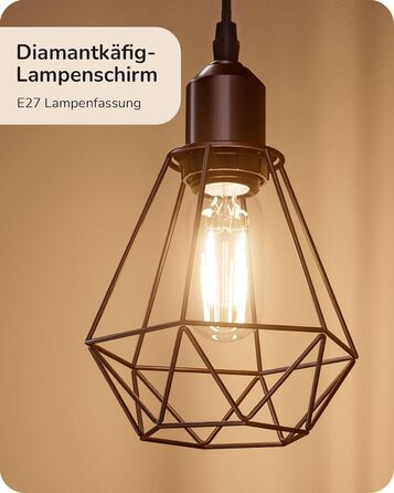LED торшер Edishine для вітальні, 3 лампи, ретро стиль, диммування, 4W E27, регулювання поворотною ручкою, індустріальний дизайн, металевий абажур-сітка, 2700K, висота 166 см, колір: коричневий