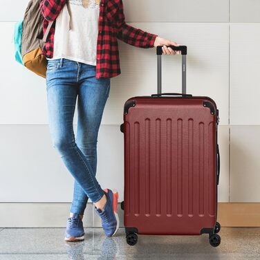 Набір валіз Arebos 3шт. з ABS-пластику | Валізи-тролі з телескопічною ручкою, замком-блискавкою та 360° колесами | Розміри M, L, XL | Колір рожеве золото (червоний)