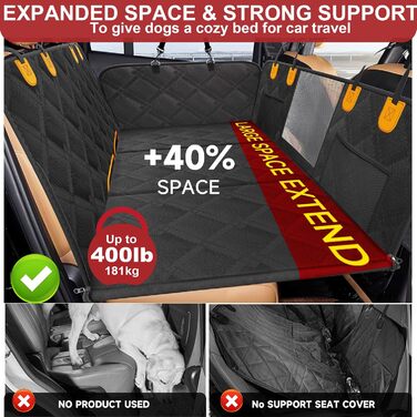 Loiion Waterproof Dog Car Seat Cover with Hard Base - Prevents Sliding, Fits Most SUVs, Trucks, Cars - Gray (Black All-Inclusive)