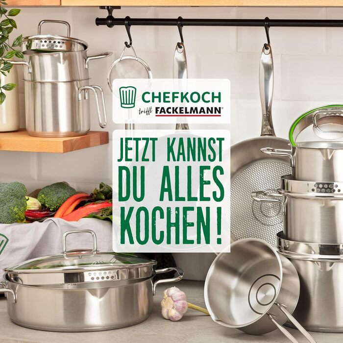 Сковорода Chefkoch Ø28 см Fackelmann з вафельним дном – з нержавіючої сталі, для всіх типів плит (індукція), срібна