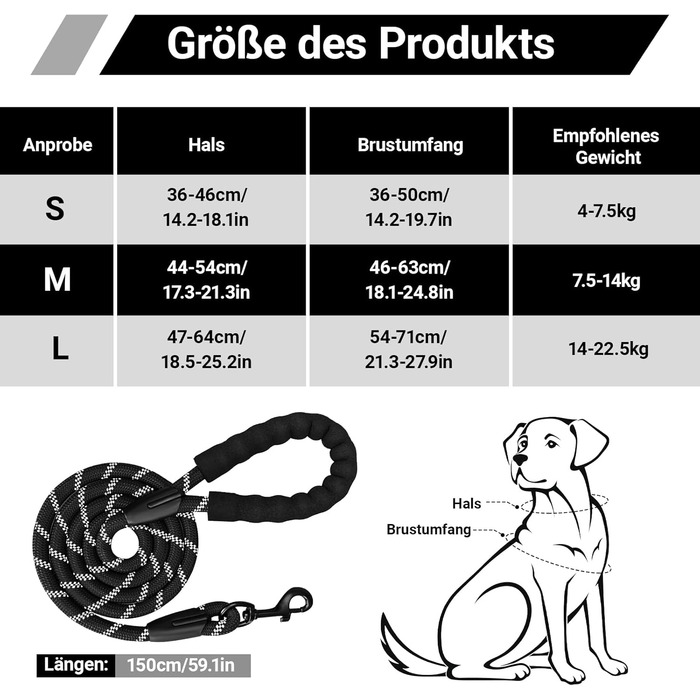 Нашийник для собак великих порід з ручкою, без обмеження грудної клітки, дихаючий, безпечний, світловідбиваючий, без Pull, для тренувань та активного відпочинку, Sti 2 Bau (L, чорний)
