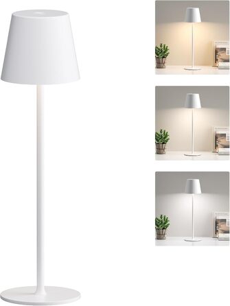 Акумуляторна настільна LED лампа бездротова з USB-C зарядкою, регульована яскравість, 3 режими світла, сенсорна лампа для дому, спальні, кемпінгу (біла)