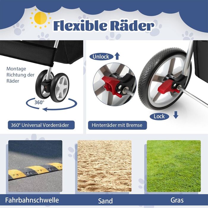 Візок для собак SOARS, до 15 кг, складаний, з сітчастими віконцями, тримачем для напоїв та кошиком для зберігання, для маленьких тварин (Чорний)