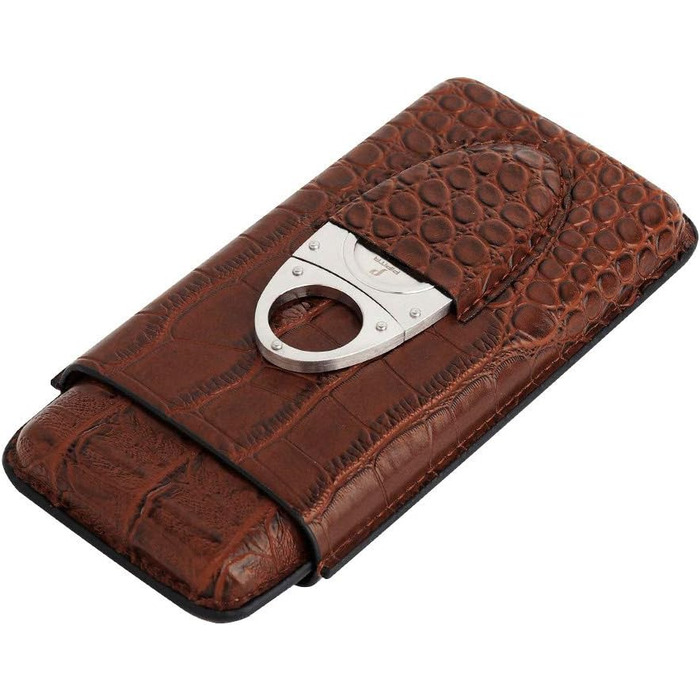 Вишуканий тютюнець PIPITA з натуральної шкіри крокодила для 3 сигар, з інтегрованим різаком та зручною сумкою для подорожей (колір: коричневий)