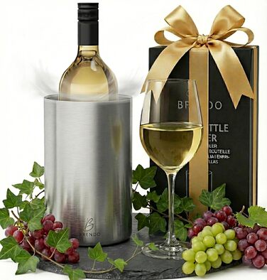 Охолоджувач для пляшок та шампанського Brendo Weinkühler Edelstahl - подвійний, ізольований, срібляний | Охолоджувач для вина, шампанського, белого вина | Подарунковий набір для чоловіків та жінок