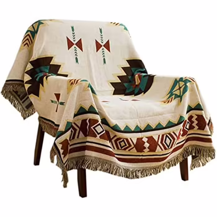 Zibaobeter Aztec Navajo Throw Blanket Bohemian Tribal Ethnic Geometric Pattern Blanket With Tassels Suitable For Sofa/Bed/Outdoor (130x180cm/51.2x70.8in)