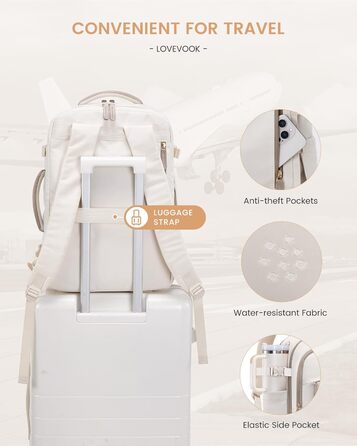 LOVEVOOK Рюкзак для ручної поклажі 40л, для подорожей, з відділенням для ноутбука 17.3 дюймів, з вологостійким відділенням, 45x36x20 см, бежевий/хакі
