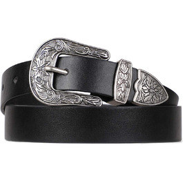 Жіночий шкіряний ремінь JasGood для джинсів та штанів, вінтажний стиль, колір чорний, розмір M (110 см)