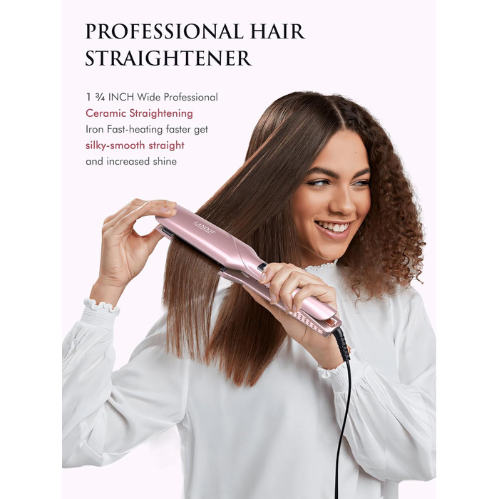 LANDOT Професійний випрямляч для волосся з керамічним покриттям 45 мм, 12 температурних режимів (120–230°C), рожеве золото