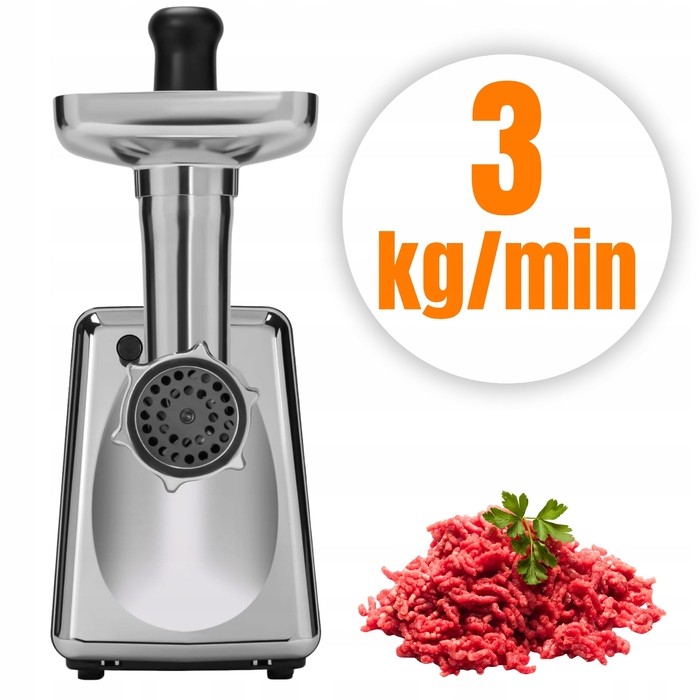 М'ясорубка Kraft&Dele чорна, 2200 Вт, 3.2 кг/хв, набір 19 в 1