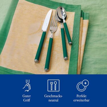 Villeroy & Boch – Play! Green Garden Tableware Set, 30 pieces, 6 people, green, dishwasher-safe, cutlery with colorful handles, cutlery with plastic handles, cutlery set, tableware set, stainless steel, plastic