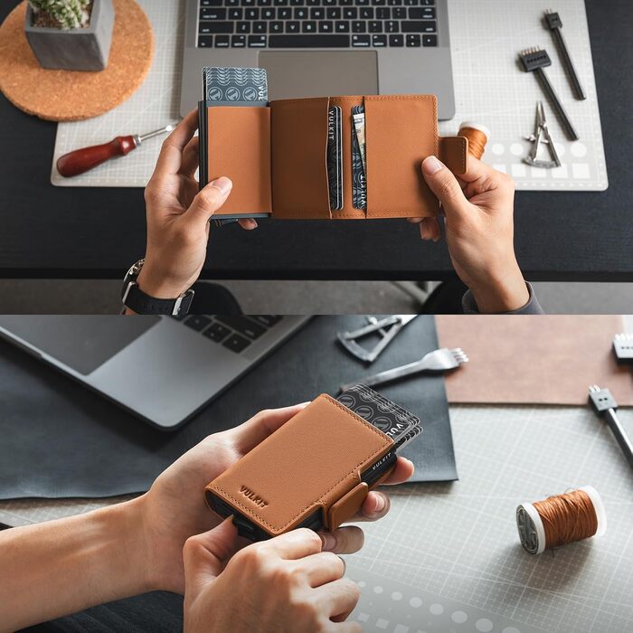 Чоловіче шкіряне картхолдер VULKIT з RFID захистом, для карток та грошових купюр (коричневий)