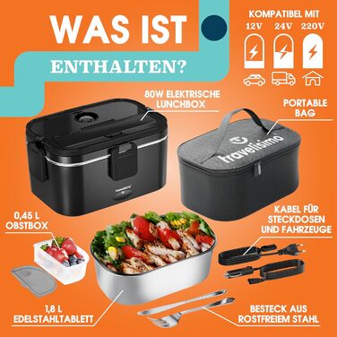 Electric Lunch Box 80W Thermo Lunch Box for Keeping Food Hot, 1.8L Heat Box 3-in-1 Food Warmer, Food Warming Box for 12V/24V/220V, for Work, Car, Truck Electric Lunchbox, Heat Box