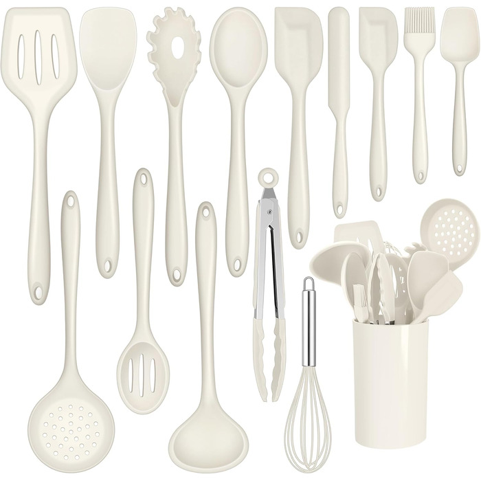 Набір кухонних аксесуарів Joyfair: 15 предметів з силікону, стійкий до нагрівання, антипригарний, для посуду, з тримачем, придатний для миття в посудомийній машині