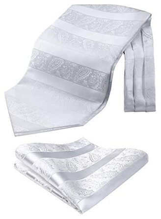 HISDERN Шовковий краватко-шарф чоловічий Paisley для весілля, Ascot, краватка-хустинка, білий, універсальний розмір. Комплект з кишеньковим хустинкою для бізнесу.