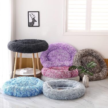 Крісло-гніздо для собак XXXL, кругле, знімний, пральний чохол, анти-тривожне, штучне хутро, м'яке, комфортне, пухнасте ліжко для домашніх тварин (115 см, сірий)