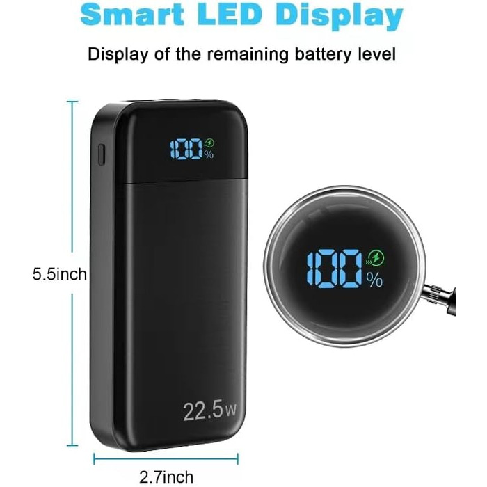 Power Bank 27000mAh 22.5W PD3.0 QC4.0 USB-C: Зовнішній акумулятор для смартфонів, планшетів та інших пристроїв з LCD дисплеєм