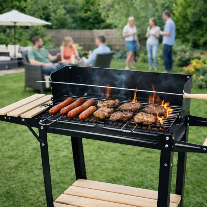 Великий вугільний садовий гриль BBQ XL на колесах з регулюванням та рожном