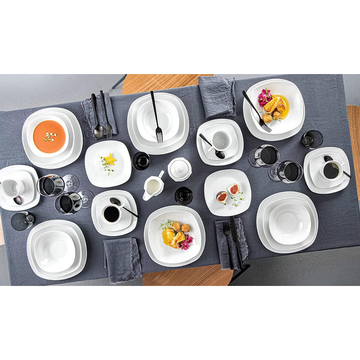 SÄNGER | Bilgola White Tableware Set, 30-Piece Porcelain Dinnerware Set for 6 People, Round Design Plate Set, Dinner Plates | PREMIUM COLLECTION Tableware Set 30 pcs