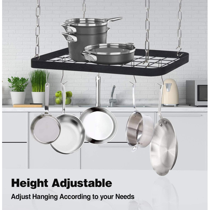 Jackcube Design MK397B Hanging Pots and Pans Organizer, Ceiling/Wall Mount, Grid, Kitchen, Pot, Storage Shelves for Utensils, Cookware with 8 S-Hooks (62 x 30 x 3 cm)