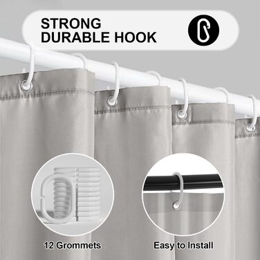 Штора для ванни 180x180 см, водонепроникна, антигрибкова, з кільцями, бежева (1 шт.)