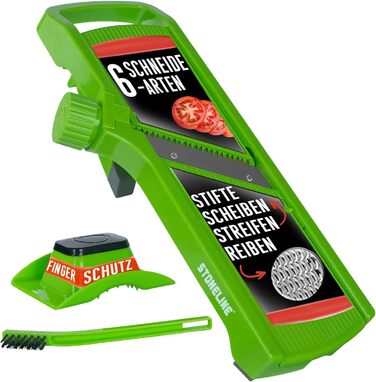 Набір для нарізки овочів STONELINE V: 9 частин для нарізки скибочками, соломкою, кубиками, спіралями. З нержавіючої сталі, з 5 насадок, овочевий слайсер, тертак, фрі-нарізач, мандоліна, кухонний овочевий слайсер (зелений, 3 шт.)