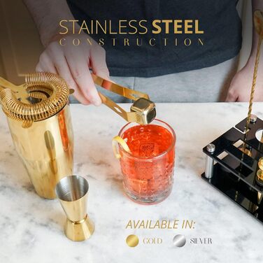 Golden 24-Piece Cocktail Shaker Set with Stand - Complete Home Bar Kit