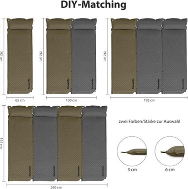 Каремат Naturehike самонадувний з подушкою, комбінований двомісний, ультралегкий, 3 см, армійний зелений, для кемпінгу та подорожей