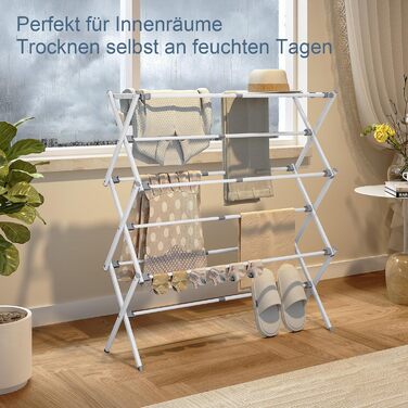 Складаний сушильник для білизни з 11 перекладинами, 3-ярусний розсувний, для дому та вулиці, сірий та білий