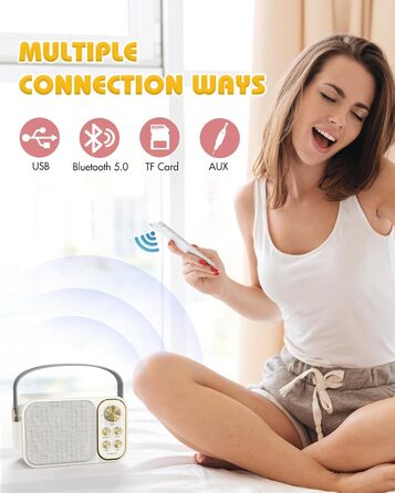 Караоке машина з 2 мікрофонами, портативна Bluetooth колонка для дітей та дорослих, 7 звукових ефектів, ідеальна для вечірок та свят (біла)