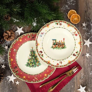 Seltmann Tableware Set, 12-piece | Marieluise Ivory Christmas Nostalgia | Seltmann Weiden, Red