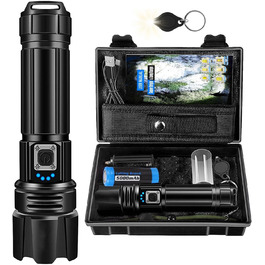 LED ліхтарик на акумуляторі, надзвичайно яскравий 1200000 люмен, з функцією зуму, тактичний, з 5 режимами, водонепроникний IP67, для кемпінгу, риболовлі, туризму, активного відпочинку та надзвичайних ситуацій (P70-kit)