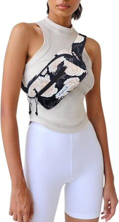 Сумка на пояс (фенні-пак) для жінок та чоловіків, велика, чорна з квітковим принтом, 13021