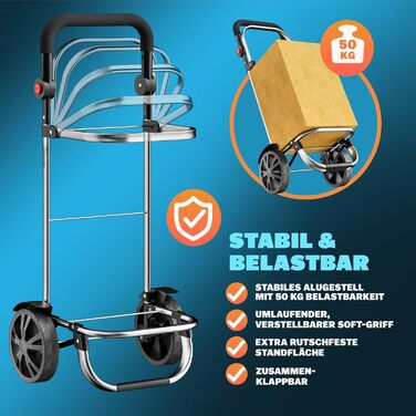 MONZANA® Тріо-тележка для покупок 56л, до 50 кг, складана, знімний мішок, ручний вагончик, допомога у покупках, чорна