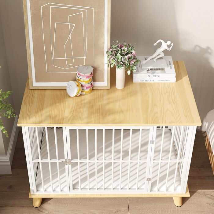 Клітка для собак PawHut з дверима та подушкою, сталева, для дому, середніх собак до 15 кг, 86x60x70 см, колір дуб+білий