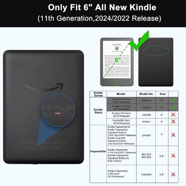 Чохол для Kindle (11-го покоління) 2024/2022, автоматичне вмикання/вимикання, чорний