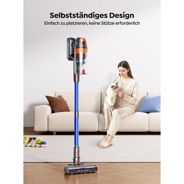 SMOTURE Бездротовий акумуляторний пилосос 650W 50KPA з міні-турбощіткою для шерсті тварин, 60 хв роботи, самостійна підставка, станція зарядки на стіні, автоматичний режим для килима/твердої підлоги