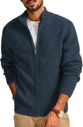 Чоловіча в'язана жилетка-ветровка PJ PAUL JONE з коміром-стійкою та блискавкою, темно-синій (S)