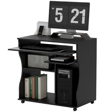 HOMCOM Computer Desk, Rolling Desk, Office Desk with Keyboard Tray, Storage, PC Table Black 80 x 48 x 75 cm | Aosom