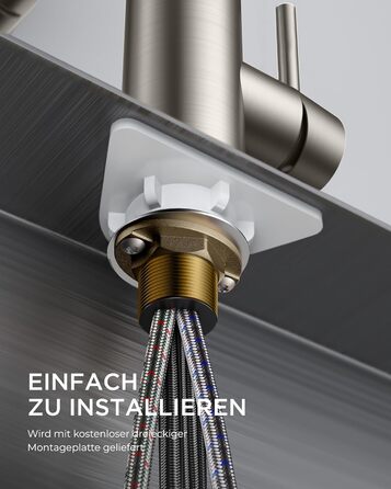 Змішувач кухонний FORIOUS висувний з душем, шланговий, нержавіюча сталь, 360° обертання, 2 режими, L-подібний