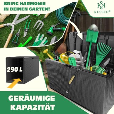 KESSER короб для подушок і речей 290 л з коліщатками, складаною кришкою, ручками, ротанг, для саду, антрацит