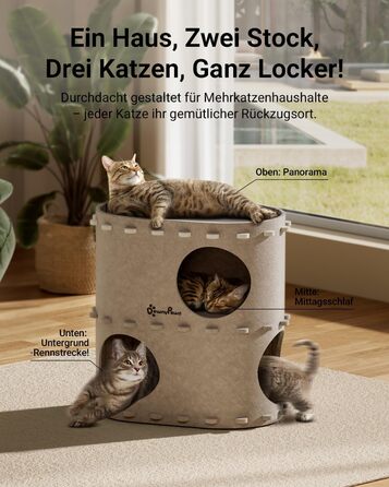 Кігтечка-будиночок для котів DownyPaws з фетру, 2-ярусна, 50 x 33 x 50 см, бежева
