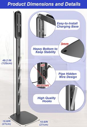 Підставка для пилососа Haturi для Dyson Gen5 V15 V12 Detect V11 V10 V8 V7 V6, металева стійка-дозатор, приховане кабельне кріплення, сірий