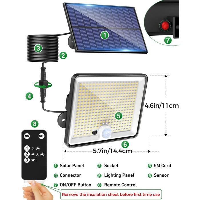 LOTMOS 2 Pack Solar Lights for Outdoor with Motion Sensor, 342 LED Outdoor Light Solar IP65 Waterproof Solar Spotlight 3 Modes with Remote Control, Solar Lamp Outdoor for Garden Garage Exterior