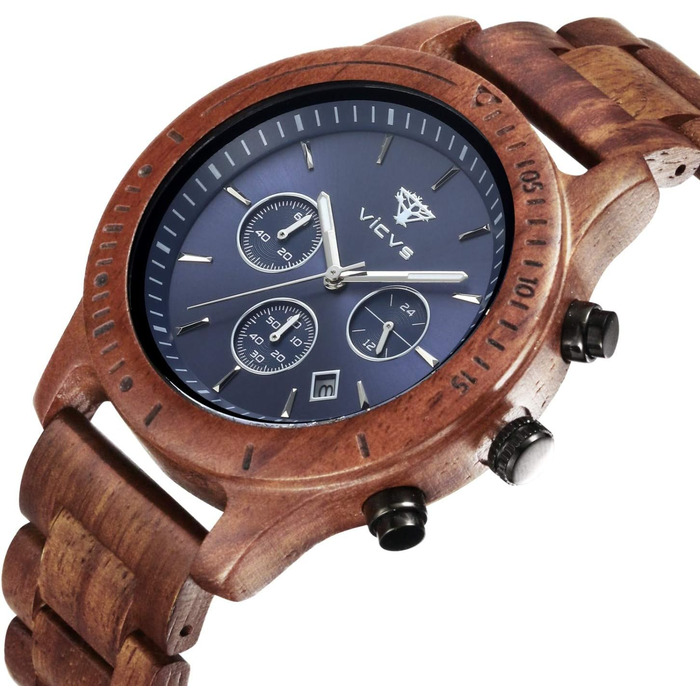 Дерев'яний годинник на руку, 100% натуральне дерево, кварцовий механізм Японії з датою, хронограф (Сандалове дерево)
