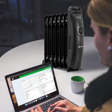 Електричний масляний радіатор PowOn 600W, 7 ребер, 30x14x38 см - енергозберігаючий опалювач