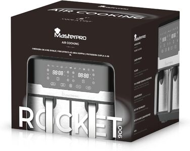 Фритюрниця MasterPRO Rocket Duo 900 | Двокамерна, 9л, 2100W, LED-touchscreen, антипригарне покриття | 11 функцій в 1 | Чорний