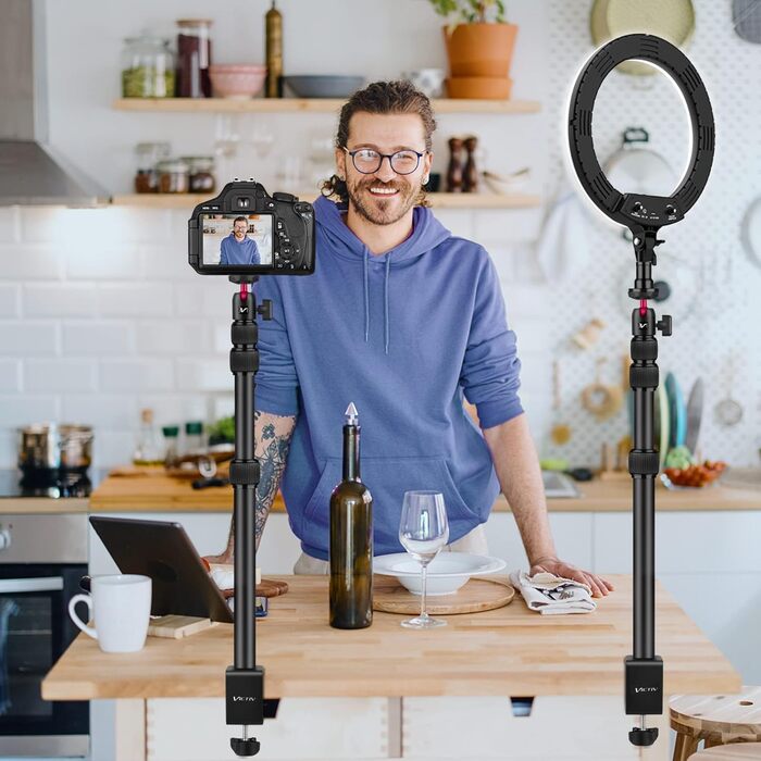 Кріплення для камери Victiv, 37-105 см, стіл, штатив для DSLR Canon, світловий, кріплення-прищіпка з гнучким плечем та 1/4' кульовою головкою для камер, LED-світла, веб-камер, смартфонів (червоний)