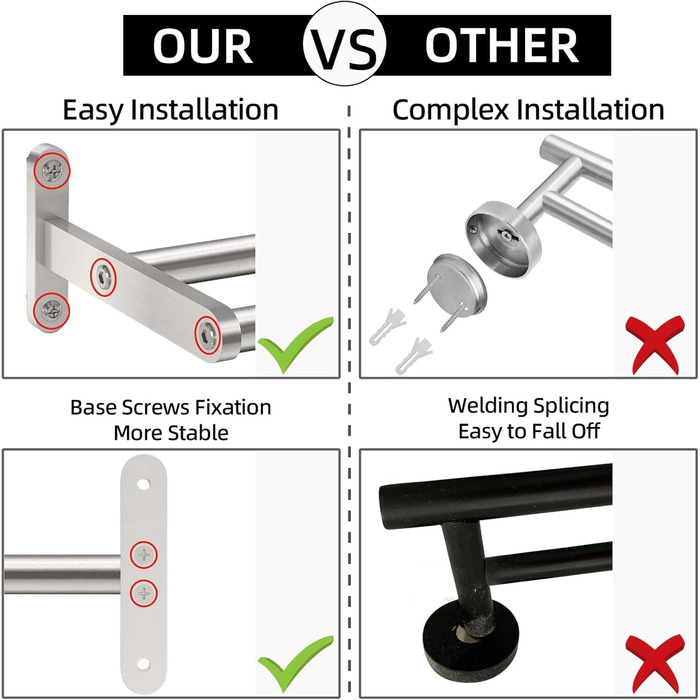 Тримач для рушників YUMORE, подвійний, з нержавіючої сталі, 80 см, для ванної кімнати та кухні